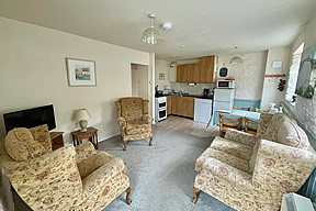Magpie Cottage -  seating area and TV in open plan lounge, dining area and kitchen